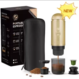   Cestovný kávovar 2v1 na mletú kávu a kapsule nespresso S OHRIEVOM VODY ČERVENÝ
