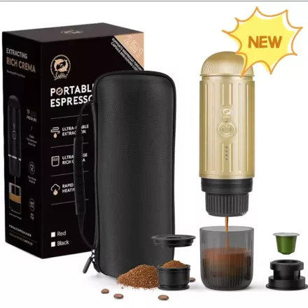Cestovný kávovar 2v1 na mletú kávu a kapsule nespresso S OHRIEVOM VODY ČERVENÝ