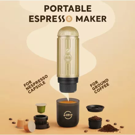 Cestovný kávovar 2v1 na mletú kávu a kapsule nespresso S OHRIEVOM VODY ČERVENÝ