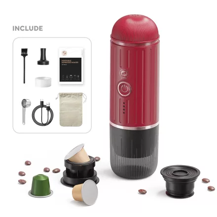 Cestovný kávovar 2v1 na mletú kávu a kapsule nespresso S OHRIEVOM VODY ČERVENÝ